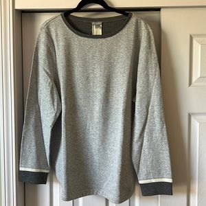 NWT T by Talbots grey tunic top with contrasting darker grey trim.